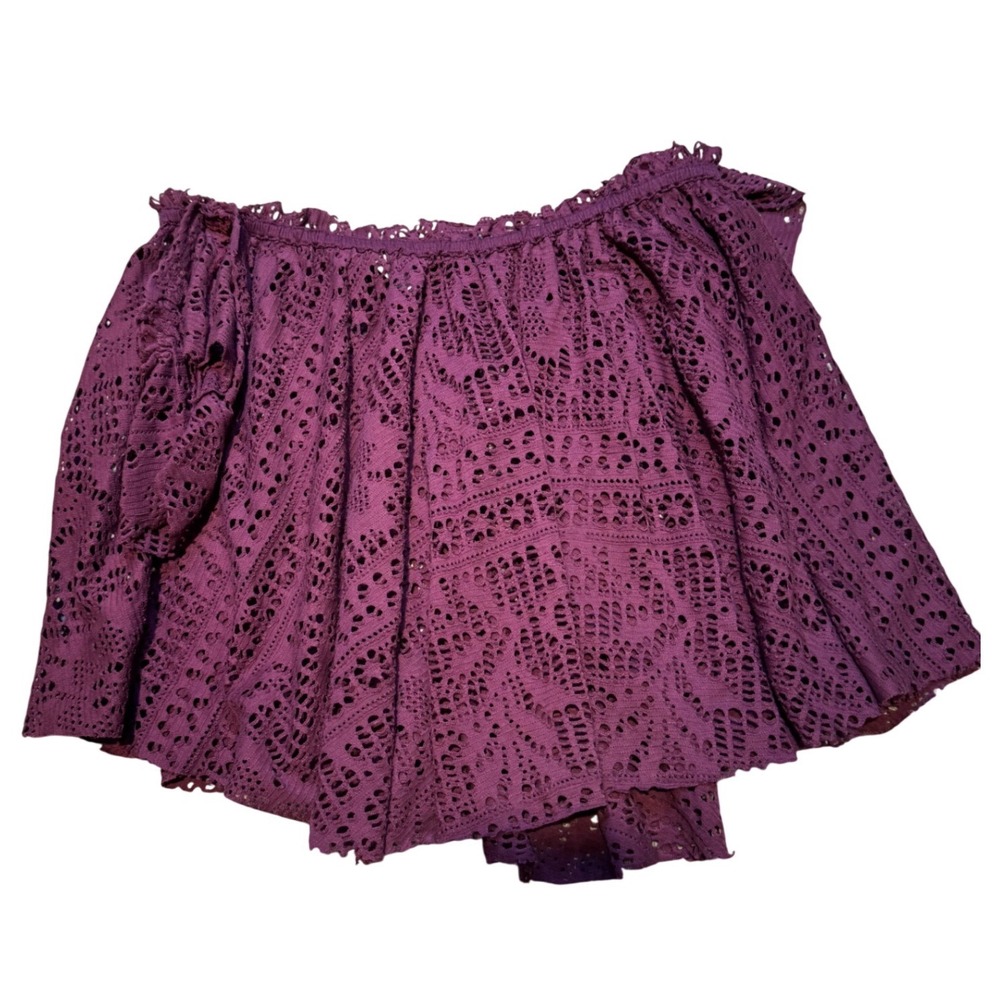 Free People Beach Plum Purple Eyelet Lace Off The Shoulder Crop Top Womens Med - Picture 10 of 10